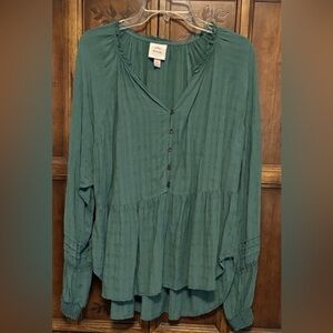 Knox Rose Peasant Green Rayon Boho Long Sleeve Women’s Too- Size XL